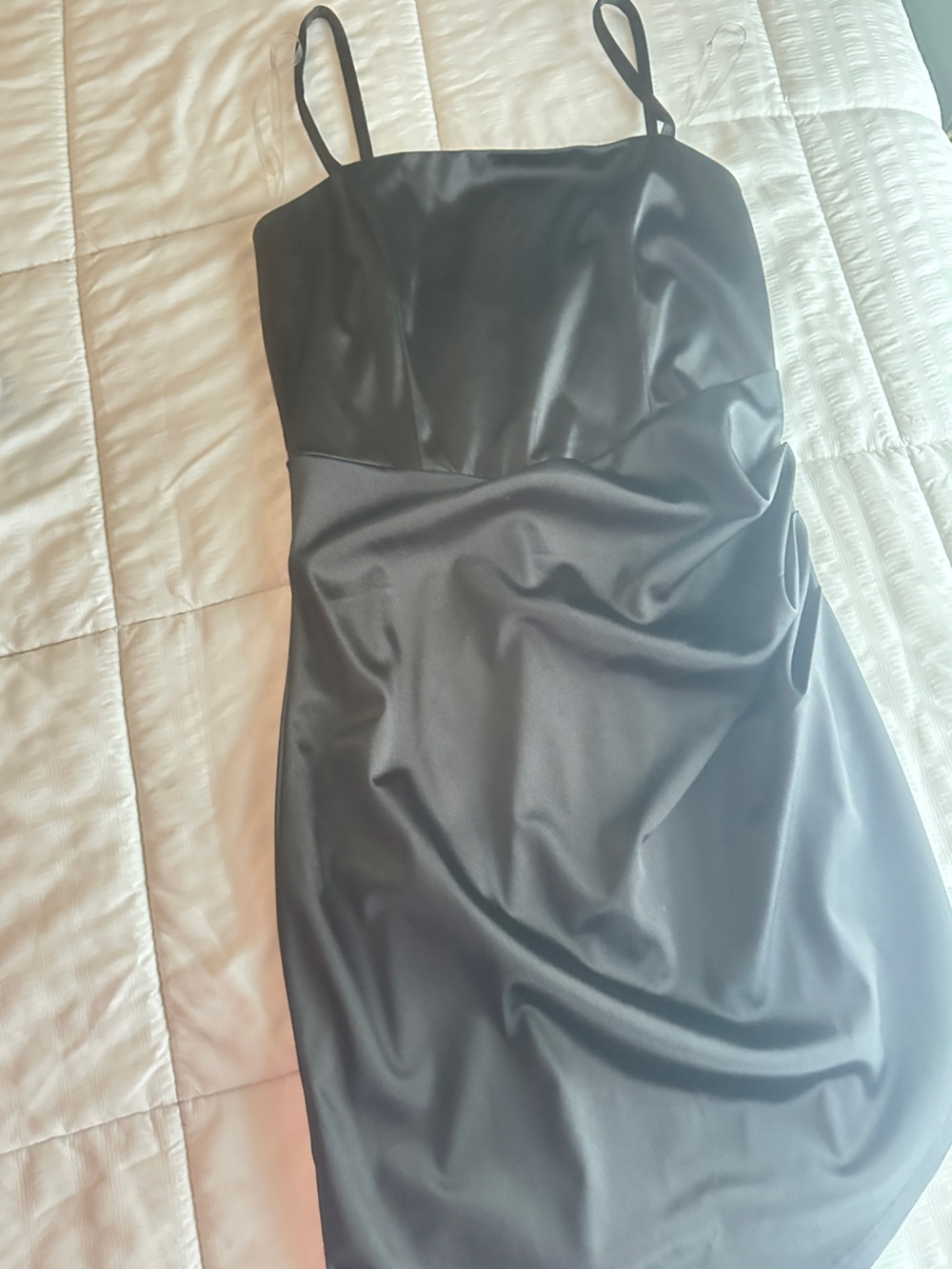 Elegant Black Satin Spaghetti-Strap Dress